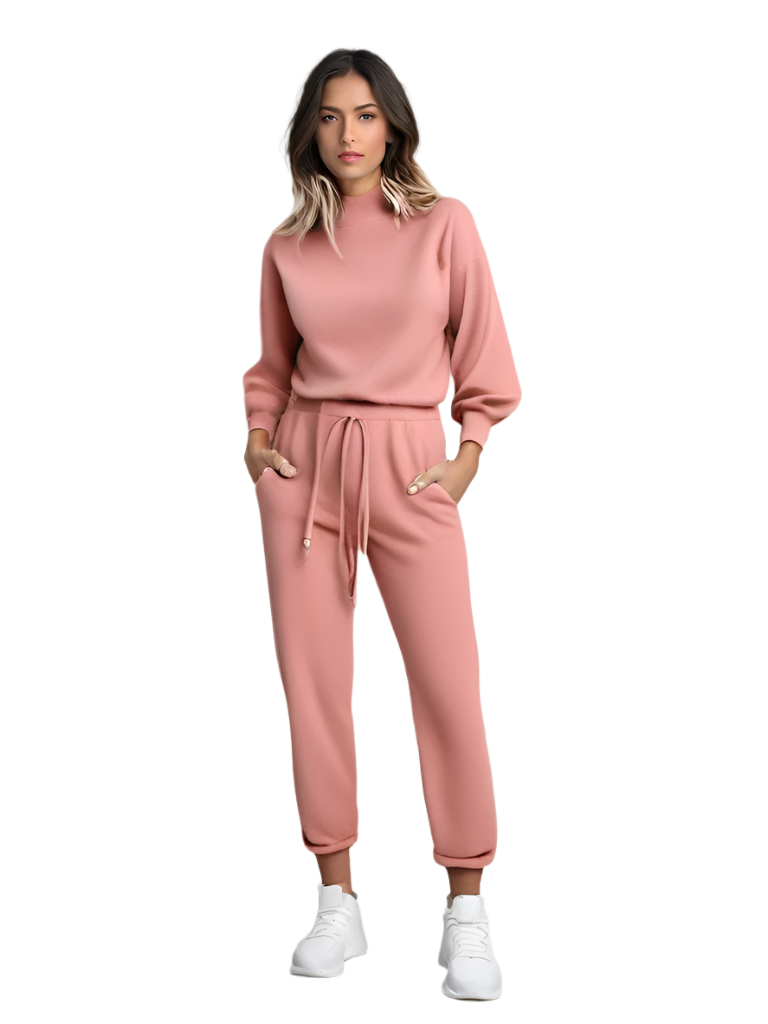 Kvinners 2-delt loungewear sett med ballongermer og justerbar midje, ideelt for komfortable hjemmeklær.
