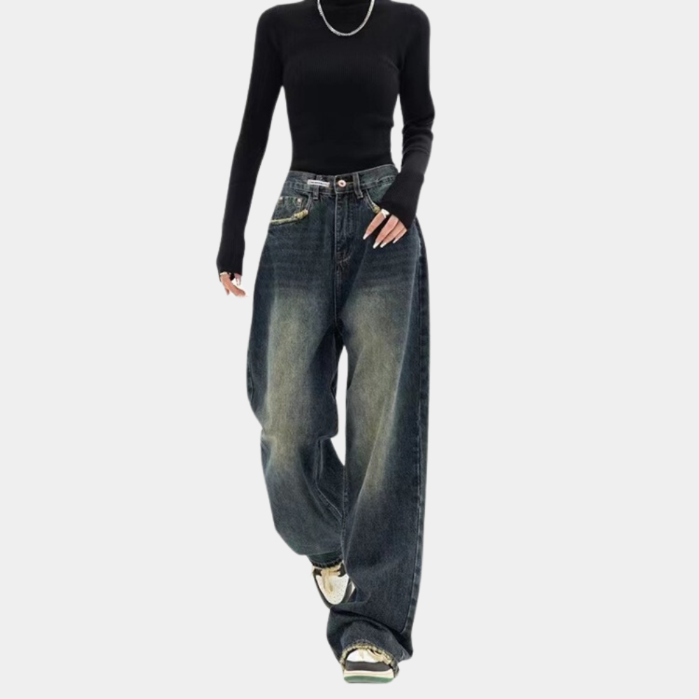 Komfortable baggy jeans for kvinner med praktisk justerbar midje, ideell for avslappet bruk.