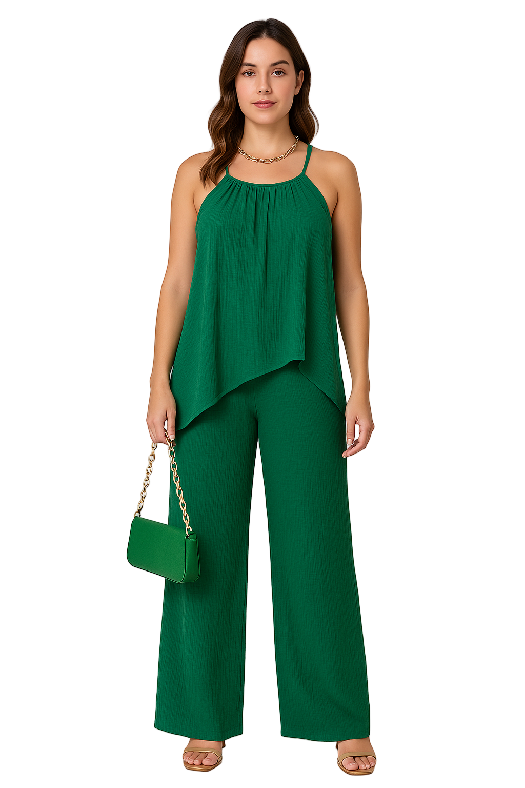 Kvinners buksesett med asymmetrisk topp, elegant og moderne stil for komfortabel fritid. Perfekt sommerklær.