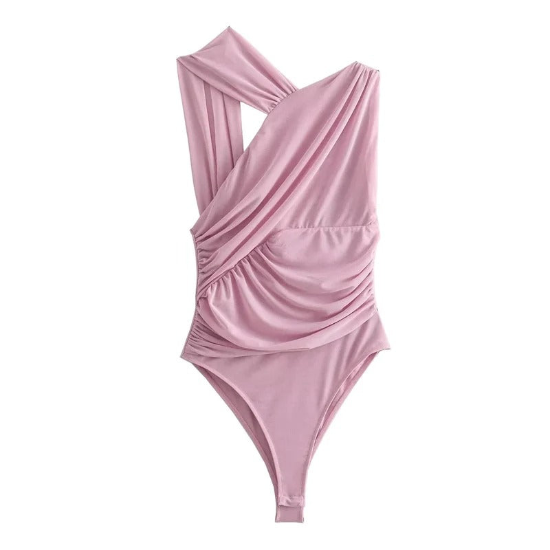 Blå gjennomsiktig topp med bare skuldre for kvinner. Elegant og stilig dametopp.