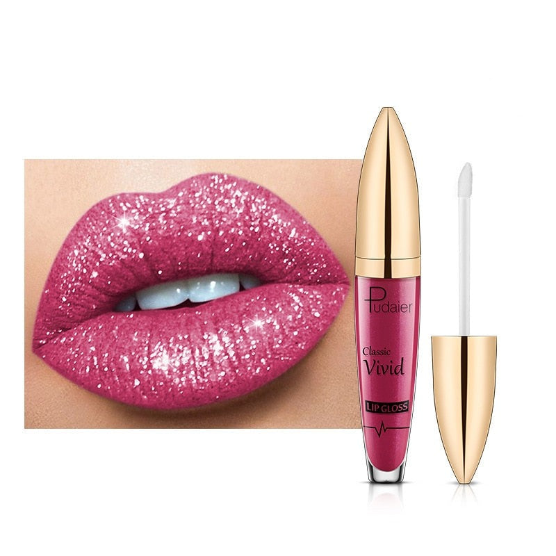Langvarig lipgloss med diamanteffekt. Perfekt skjønnhet og makeup for lepper.