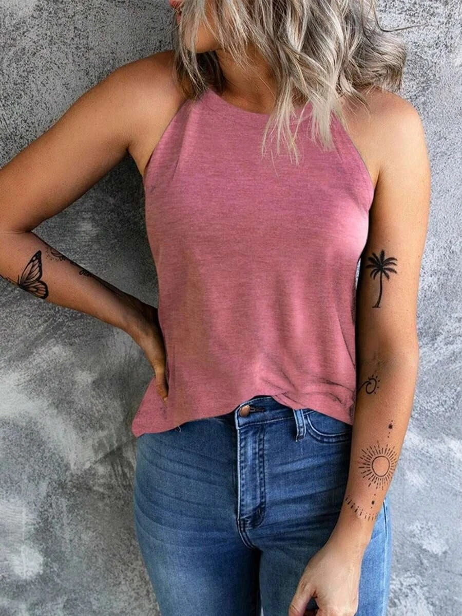 Trendy halterneck tanktopp for kvinner, moderne snitt for en moteriktig look.