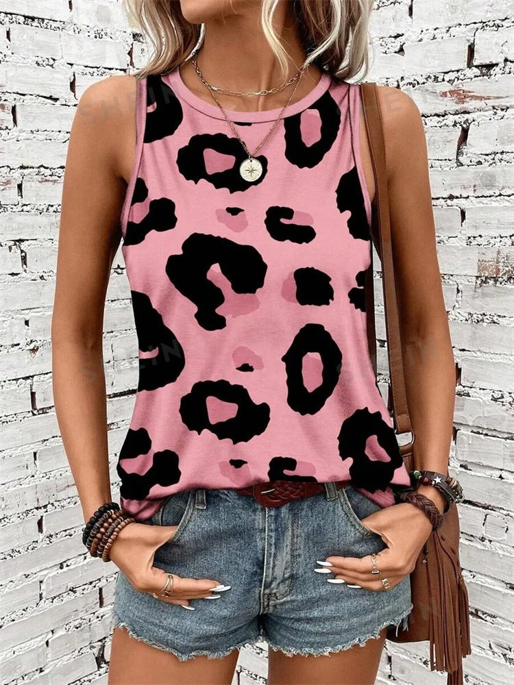 Komfortabel leopard tank top for kvinner, et must-have basisplagg med trendy dyreprint for sommeren.