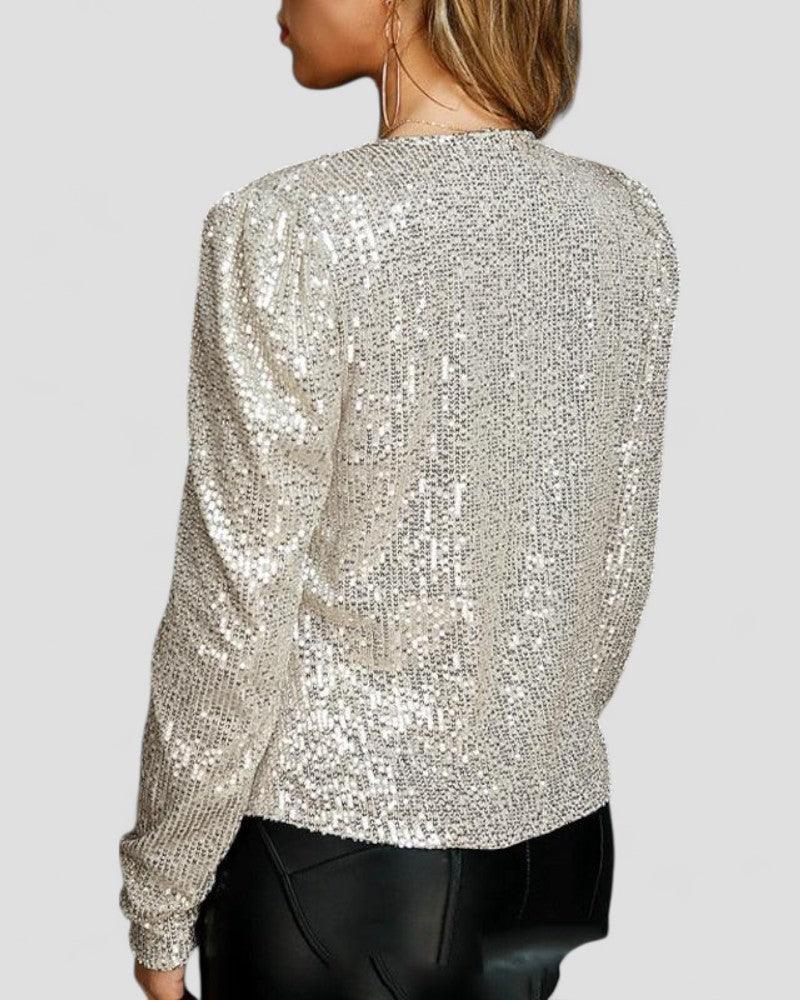 Glamorøs paljettjakke for kvinner, perfekt til cocktailfester og kveldsarrangementer. Funklende design.