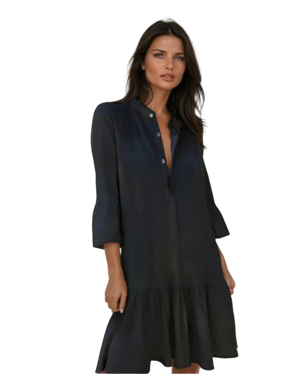 Kvinners plissert mini skjortekjole for sommer. Elegant og stilfull casual kjole perfekt for vår og sommer.