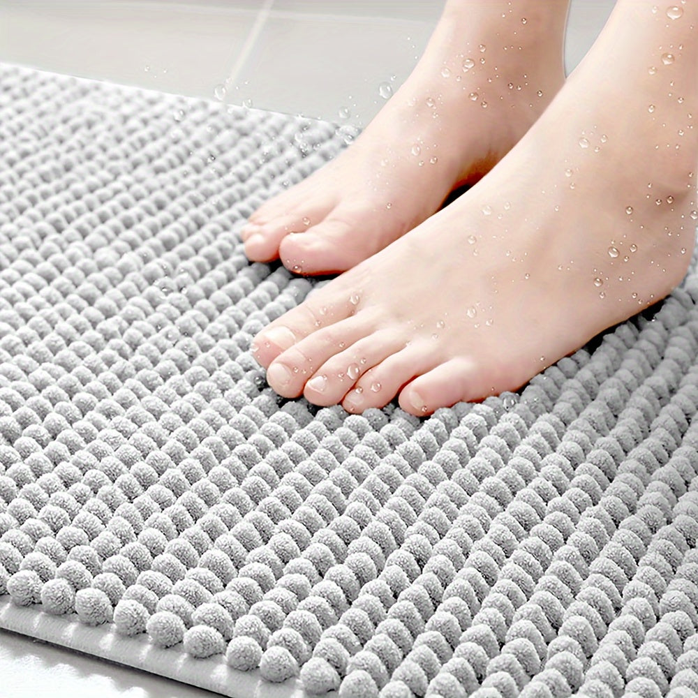 Vaskbar beige L-formet baderomsmatte, sklisikker design for stil og trygghet.