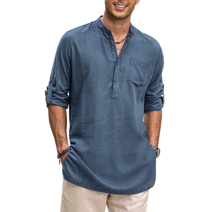 Langermet Henley skjorte for menn med knapper, perfekt for hverdag og smartcasual stil om våren/høsten.