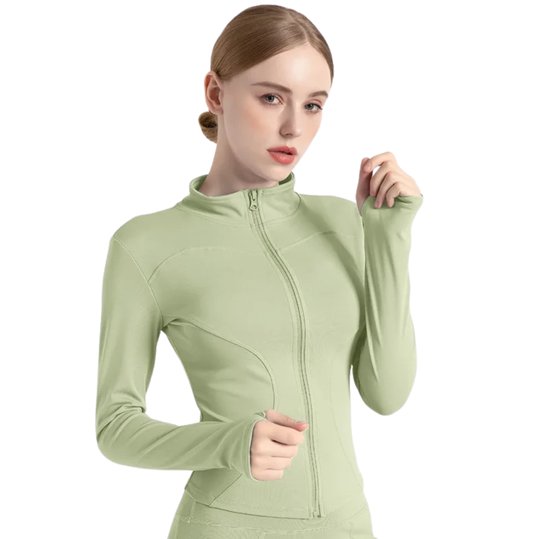 Sporty treningsjakke til dame med full glidelås, ideell for yoga og aktiv fritid.