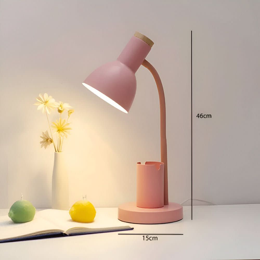 Justerbar LED-leselampe med penneholder, perfekt for hjemmekontor, studenter og kreativt arbeid.