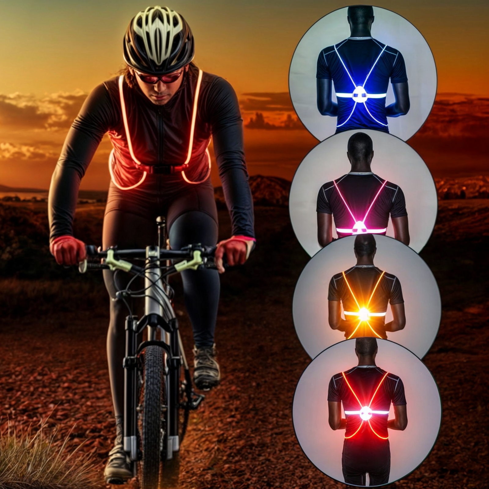 Innovativ sikkerhetsvest med LED-belysning for mørket. Sørger for at du blir sett under all utendørsaktivitet.