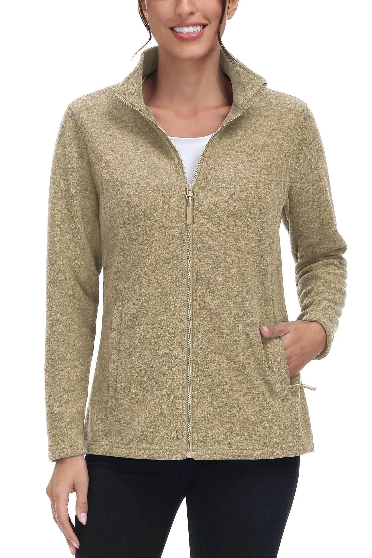 Damejakke i fleece, lettvektsmodell med full glidelås, perfekt overgangsjakke.