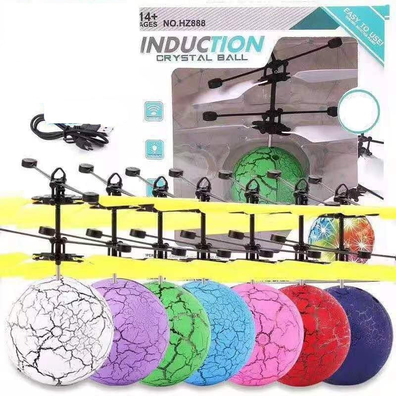 Interaktiv RC helikopter drone i ballform med fargerike LED-lys, morsom gadget for alle aldre.