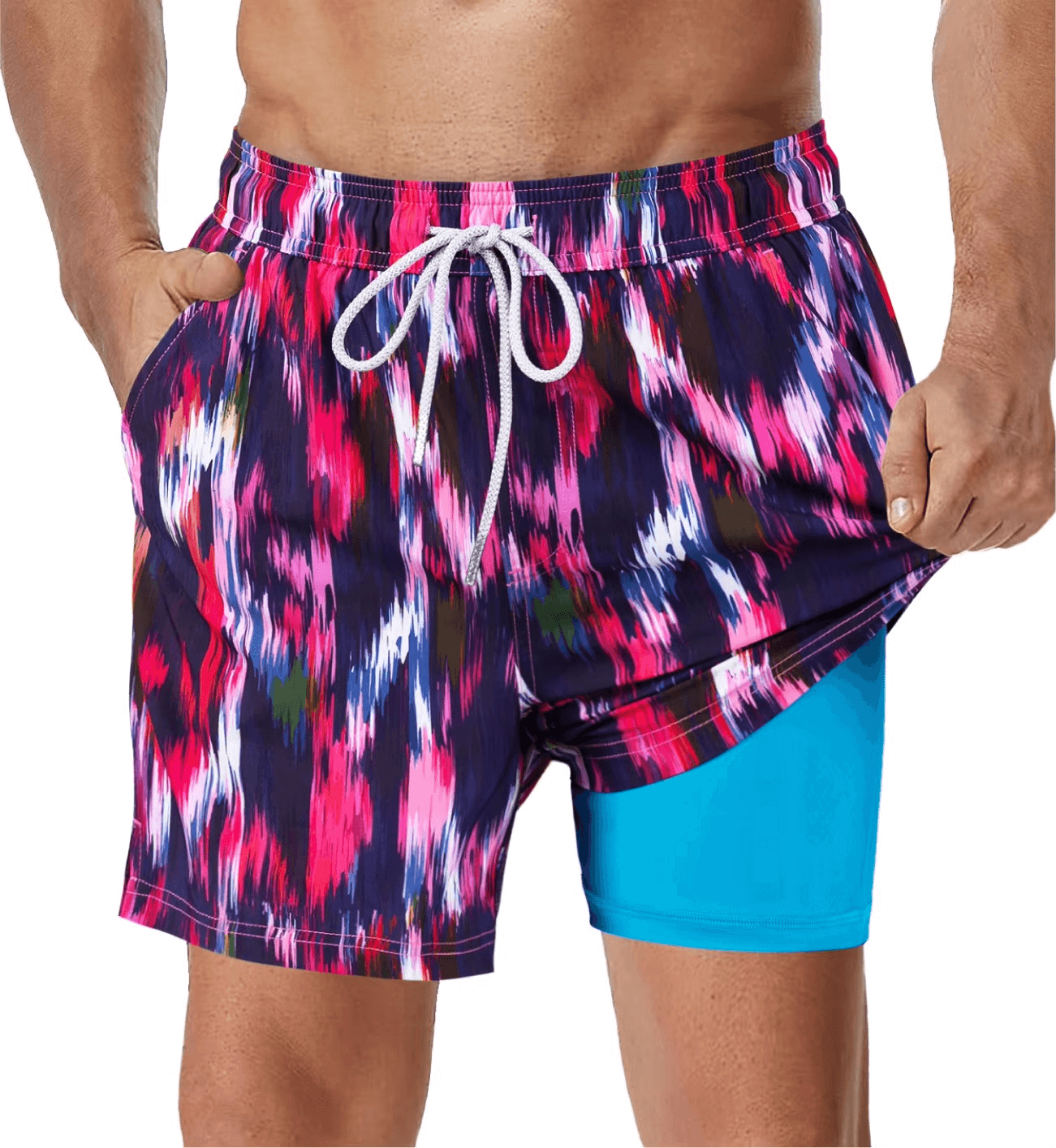 2-i-1 badeshorts for menn, stilfull og komfortabel for svømming, vannsport og sommertrening.