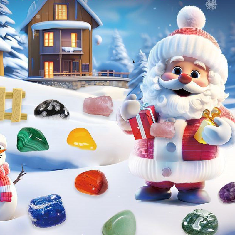 Adventskalender med krystaller; en spennende måte å utforske mineraler på i desember.