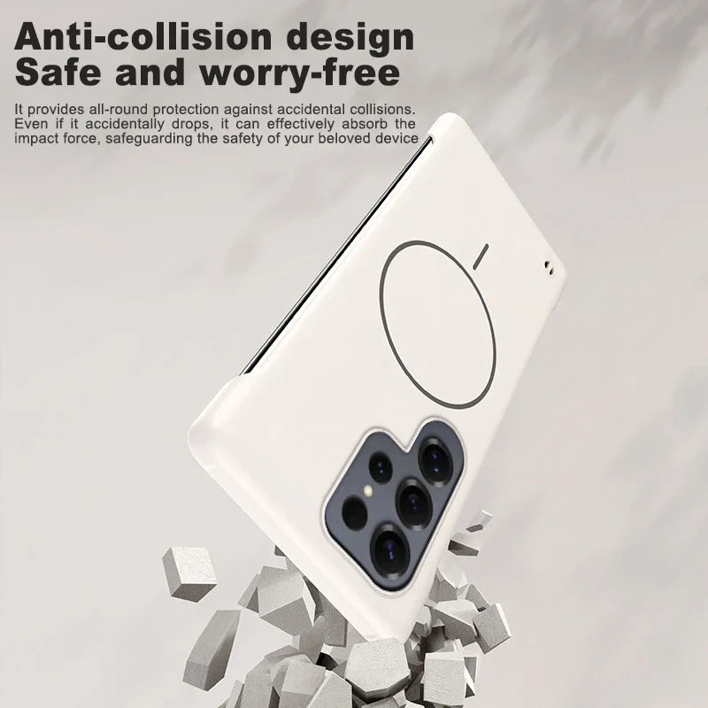 Minimalistisk magnetisk deksel for Galaxy Note. Rammeløst design, effektiv ripebeskyttelse.