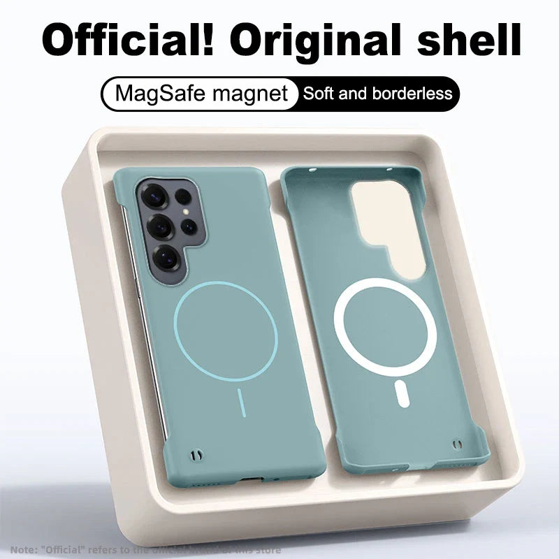 Elegant magnetisk mobildeksel til Galaxy S, rammeløst og slankt.