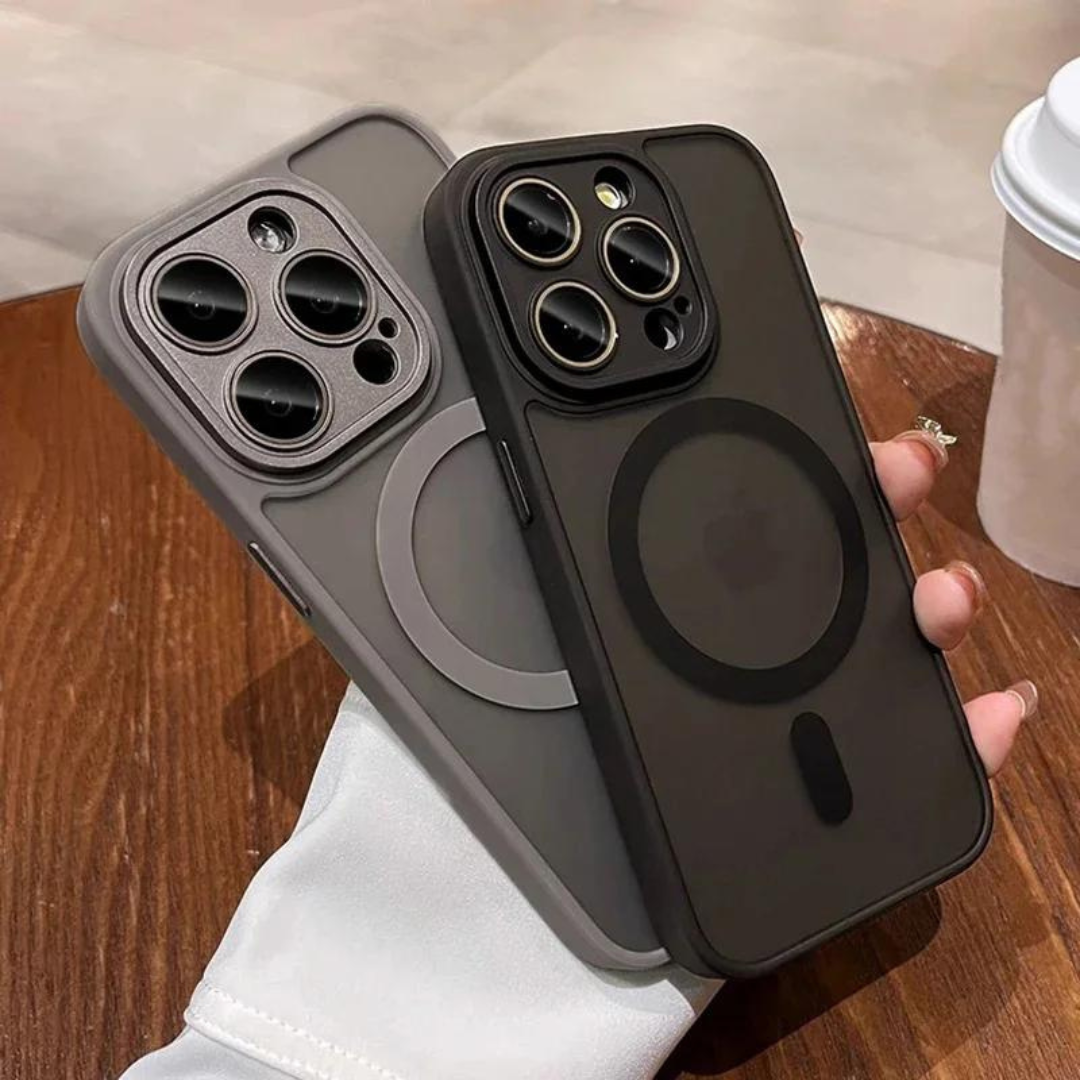 Komfortabelt iPhone deksel med matt finish, magnetisk og støtsikkert for sikkert grep.