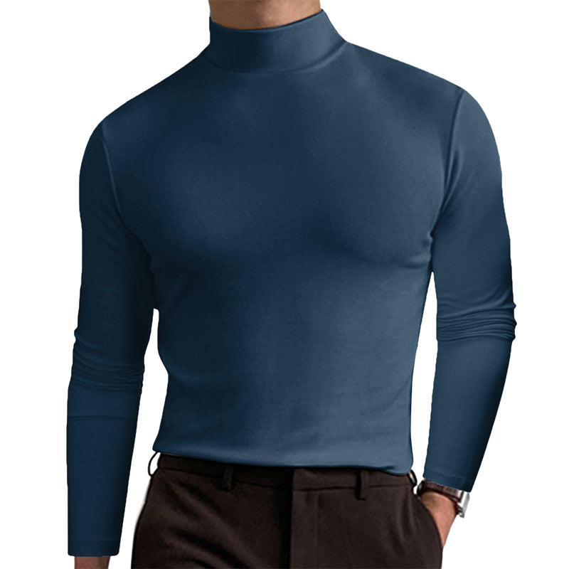 Komfortabel burgunder herre t-skjorte, høy hals, slim passform. Langermet basisplagg i polyester.