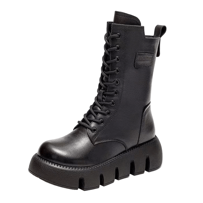 Robuste kvinneboots med chunky såle, varme snørestøvler for komfort og stil i vinterværet.