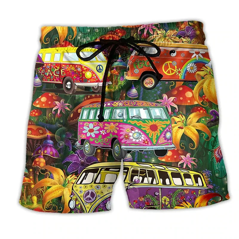 Menns badebukse med fargerikt graffiti-design. Hurtigtørkende strandshorts for sommeren, perfekt for basseng og strand.