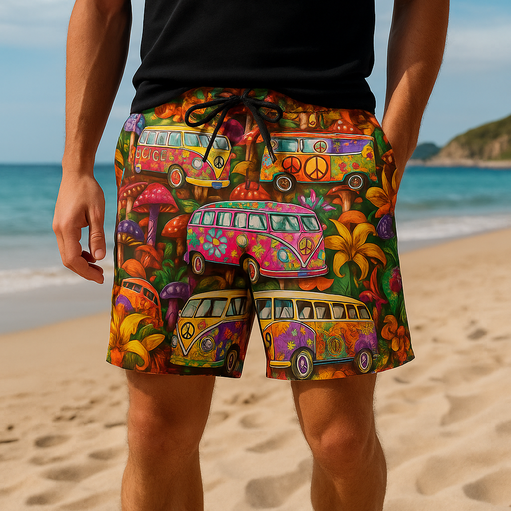 Kul herre strandshorts med unikt graffiti-mønster. Ideell fritids shorts for menn ved bassenget eller på stranden.