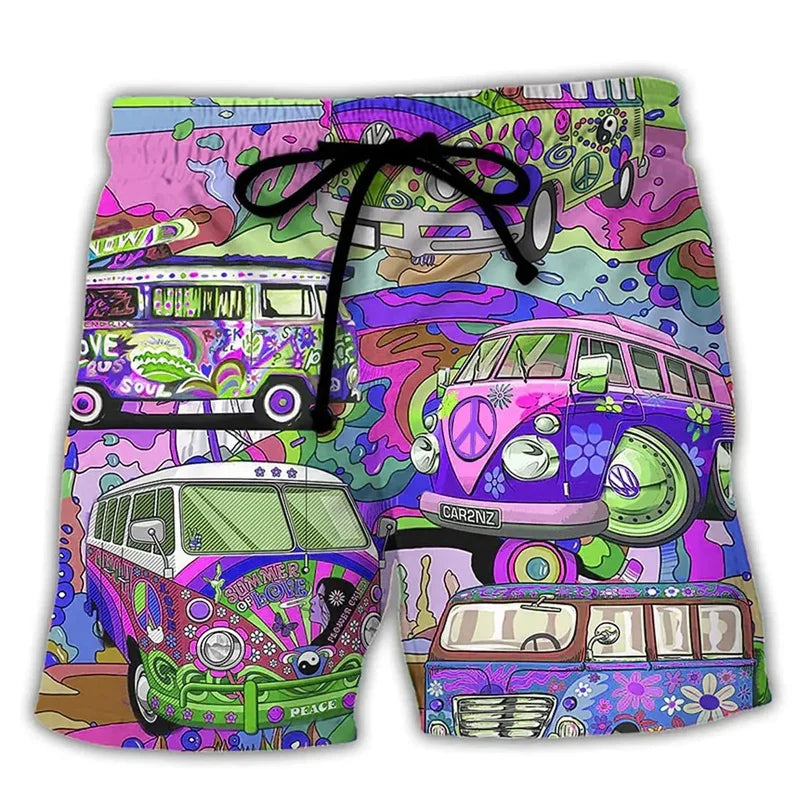 Motebevisst menns badebukse med graffiti-print. En stilig strandshorts som tørker raskt for sommerferien.