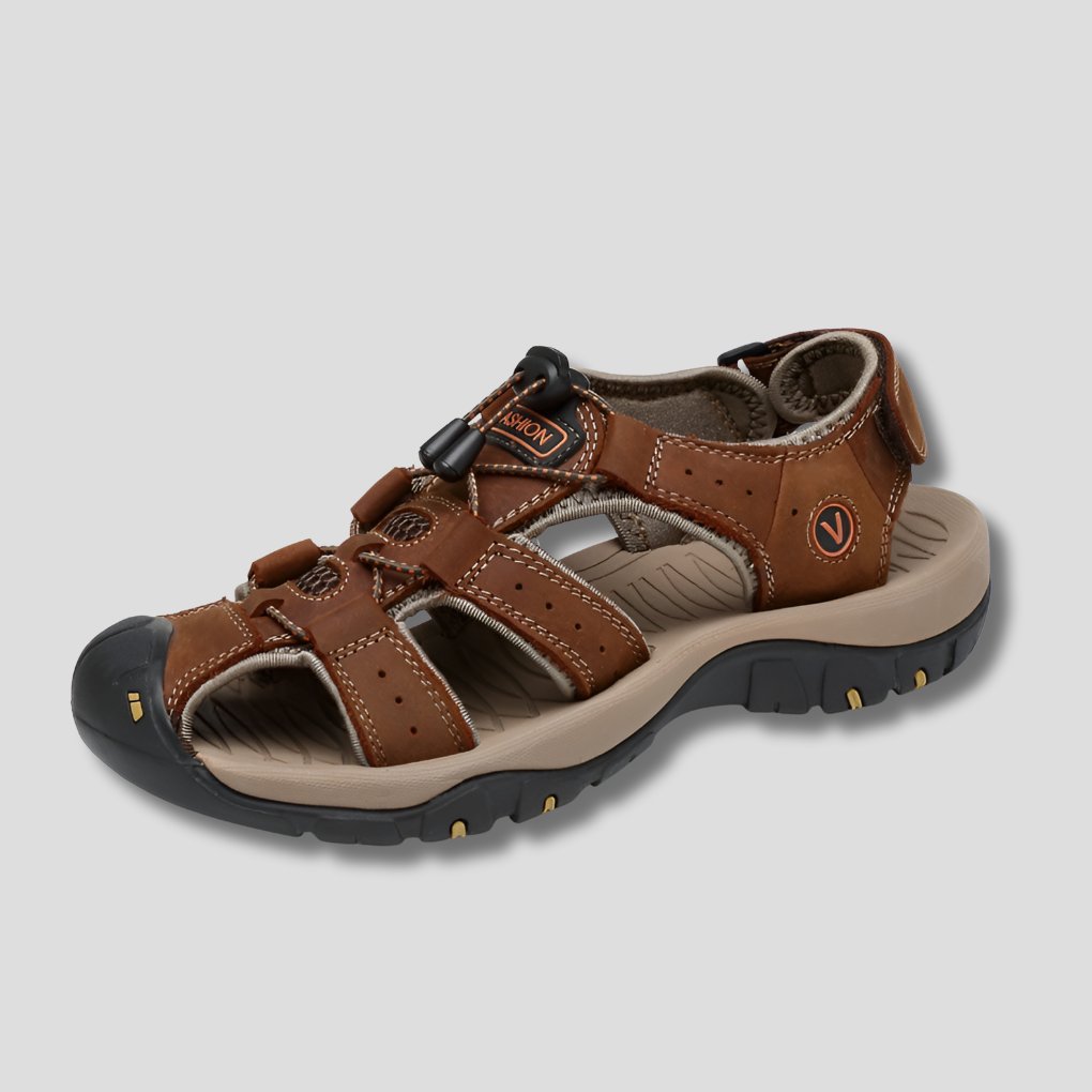 Nærbilde av justerbare stropper på menns balanse sandaler. Gir optimal komfort og passform for herresko i sommer.