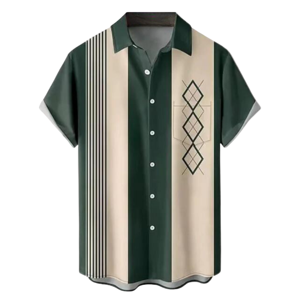 Menns klassisk retro kortermet bomullsskjorte for sommer og vår. Perfekt hverdagsskjorte med elegant snitt.
