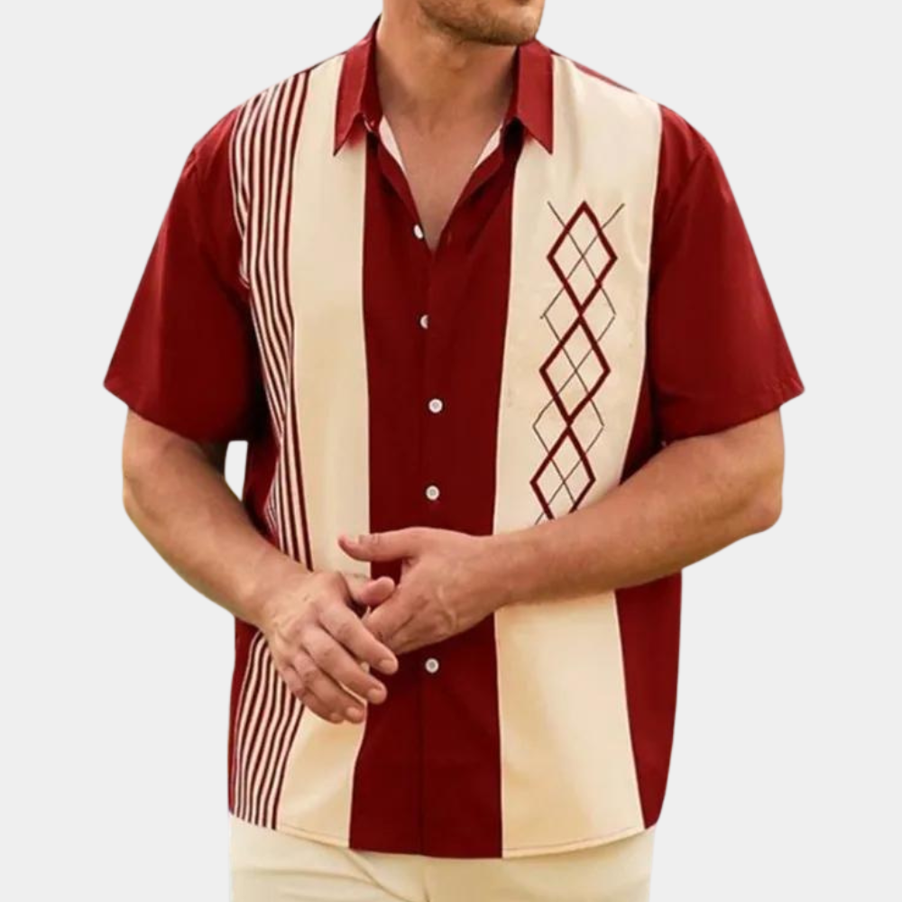 Elegant menns retro kortermet skjorte i bomull. Komfortabel og stilig for fritid og vår/sommer.