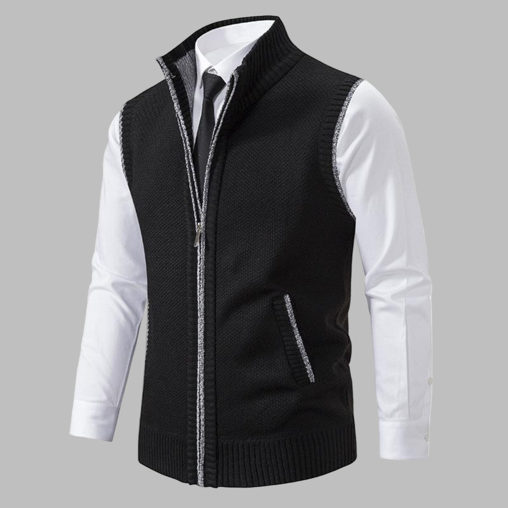 Elegant menns strikket vest med glidelås. En klassisk zip-up vest som passer til enhver anledning.