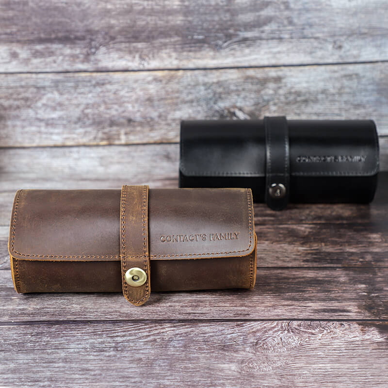 Premium skinn klokke organizer pouch. Perfekt reisefølge for herreklokker og tilbehør.