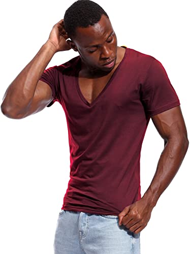 Klassisk ensfarget V-hals t-skjorte for menn, stilfull og allsidig herremote.