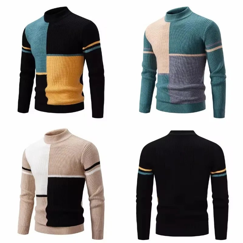 Komfortabel og varm vintergenser for menn. Rutete høyhals pullover, perfekt som langermet herregenser.