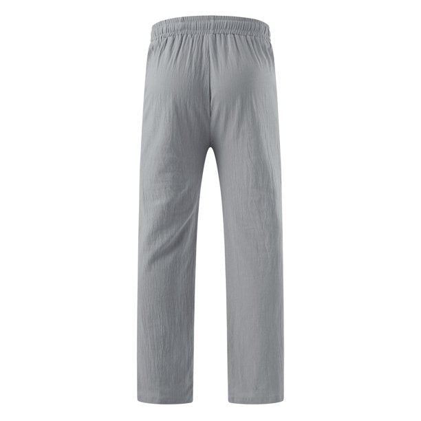 Mørkeblå yogabukser for menn, løs og behagelig, egnet for både studio og hjemmebruk.