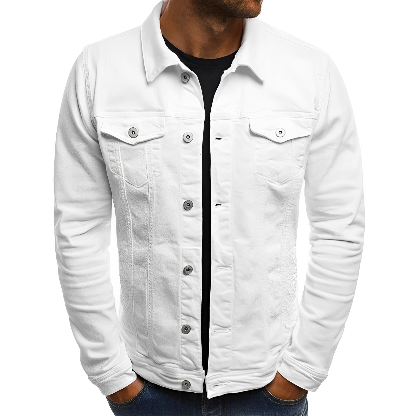 Klassisk slimfit herre denimjakke for en casual og moteriktig vårlook.