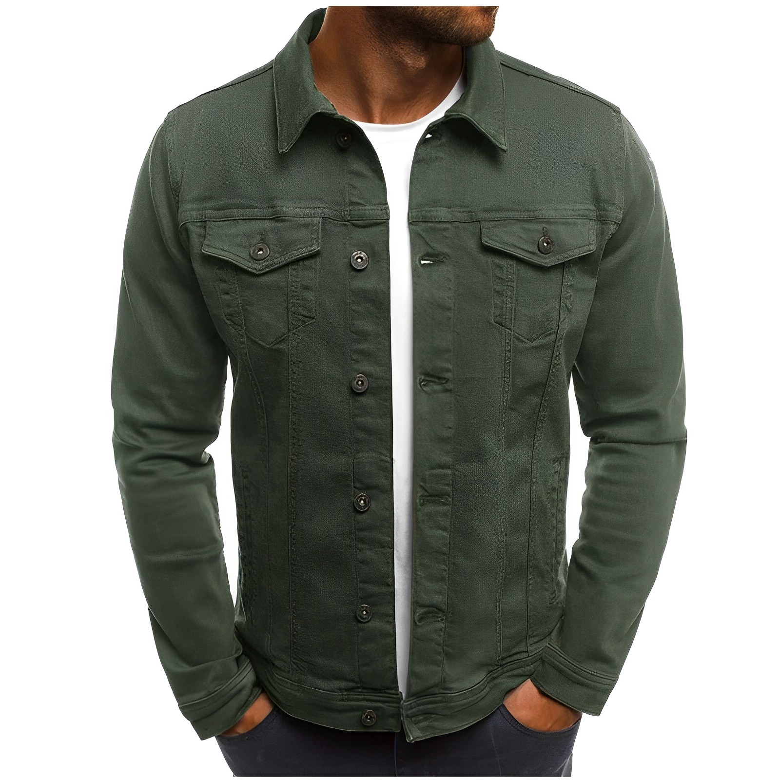Blå bomullsdenim lettvektsjakke for menn, ideell som casual yttertøy.