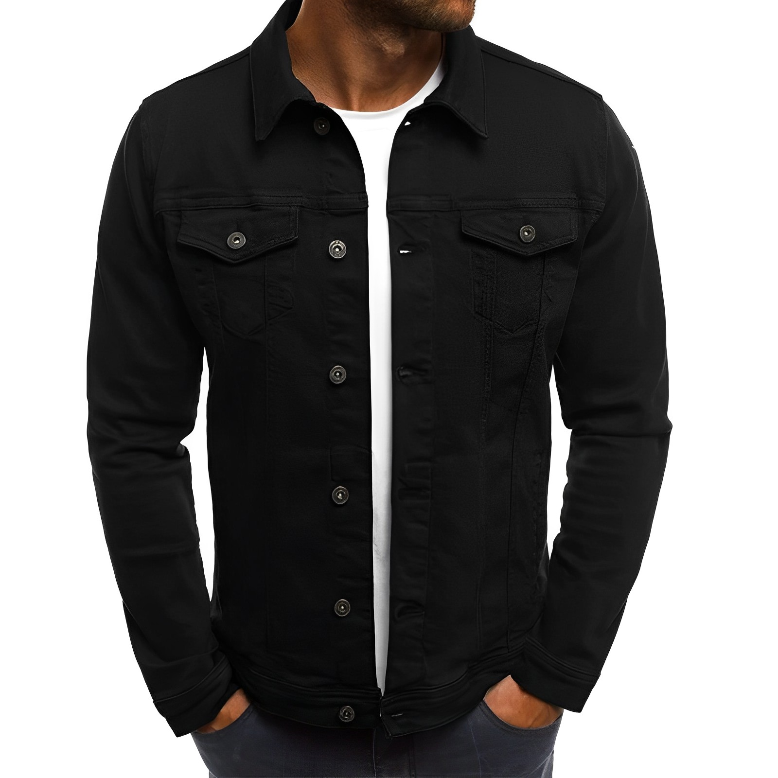 Allsidig herre sommerjakke i lett denim, egnet for både vår og kjølige sommerkvelder.