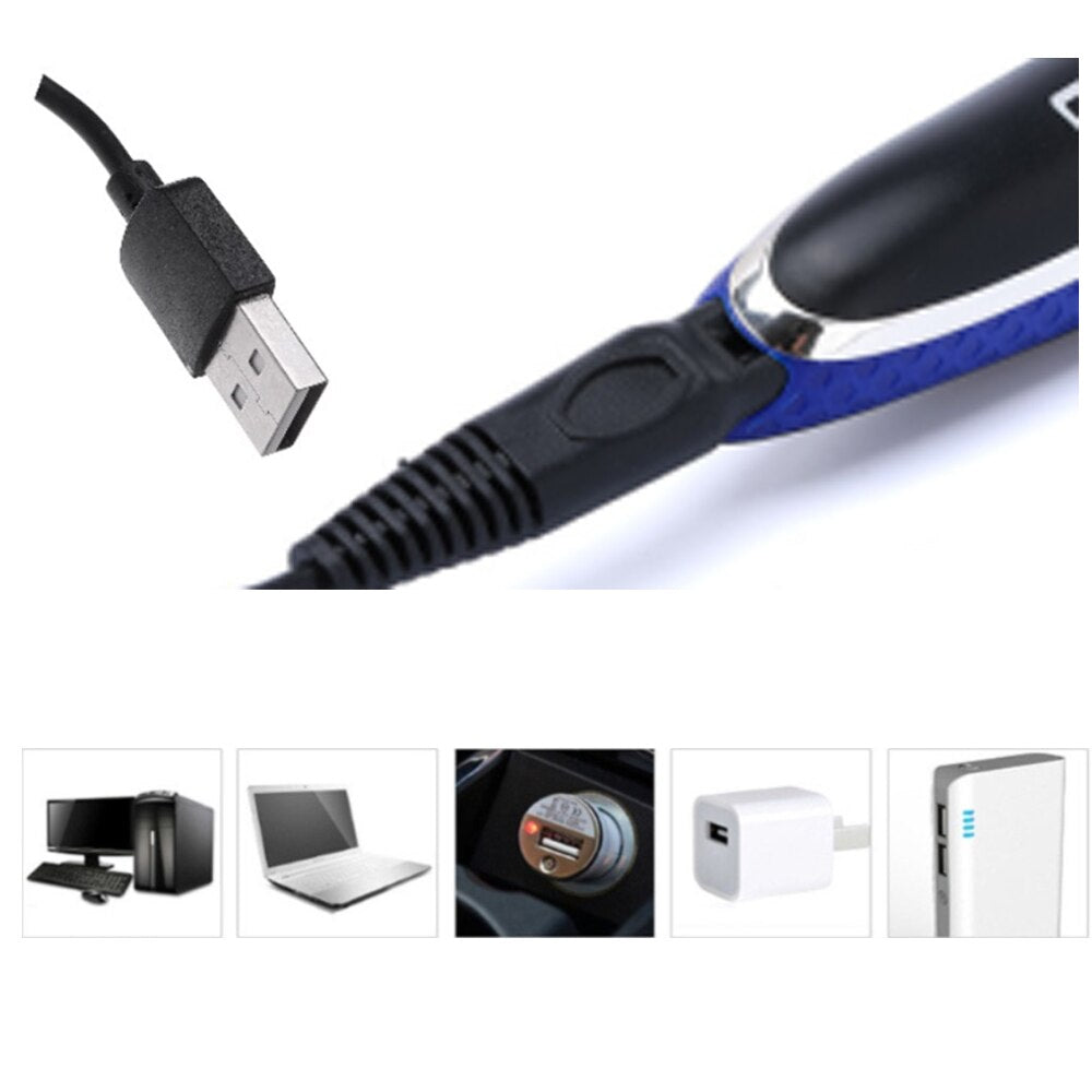 Oppladbar smartbarbermaskin for menn, gir en glatt og presis barbering for ansikt og kroppsstyling.