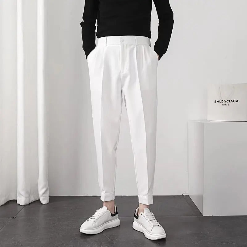 Stilig plissert konisk bukse for menn. Moderne herrebukse med elastisk midje for optimal komfort og look.