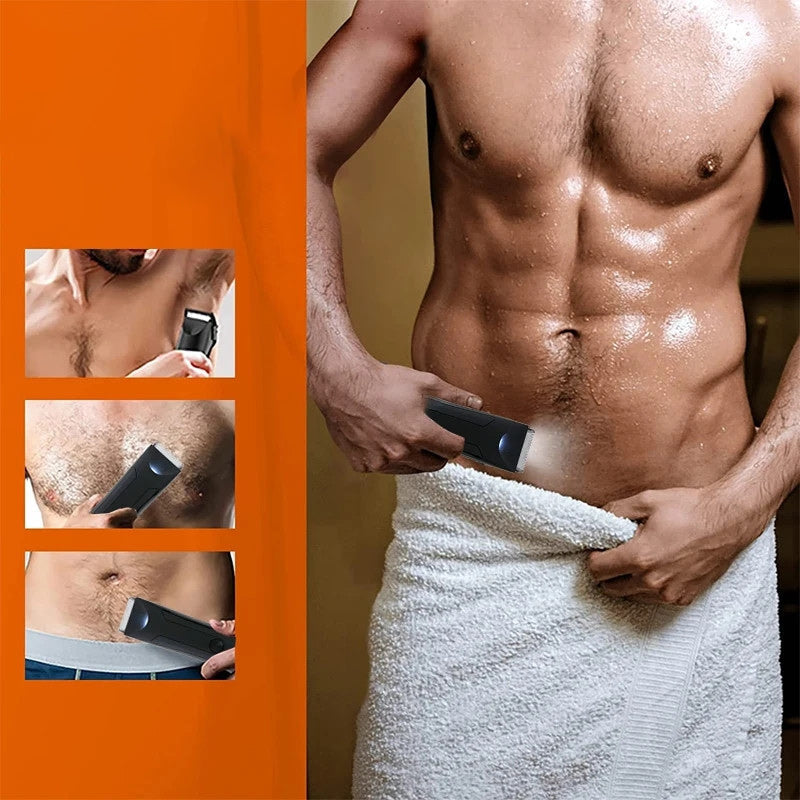 Menns barbermaskin med hudvennlig keramisk blad for skånsom intim- og kroppspleie.