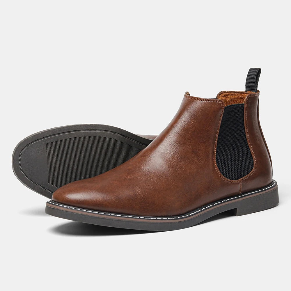 Menns retro Chelsea-støvler, klassisk stil, brun. Komfortable slip-on ankelstøvler.