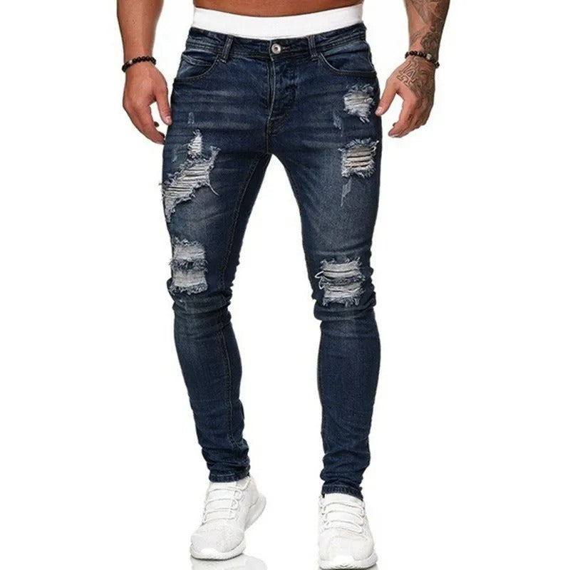 Herre skinny jeans med trendy rips, slitt look, komfortabel for hverdag og mote.