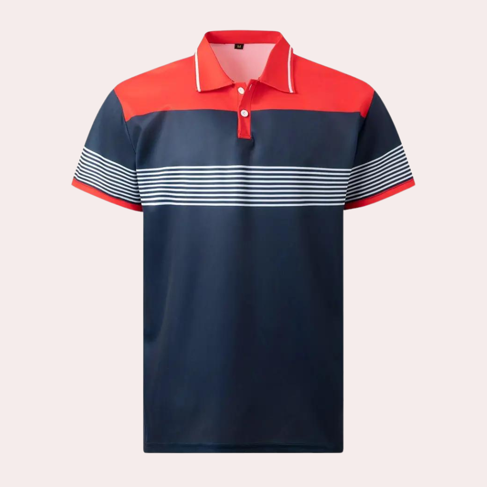 Rød menns poloshirt. Elegant og klassisk herreskjorte for fritid. Komfortabel, allsidig antrekk.