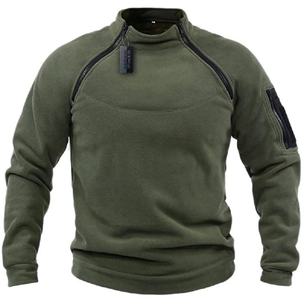 Menns taktisk varmejakke for friluftsliv, solid utendørs pullover med høy krage.
