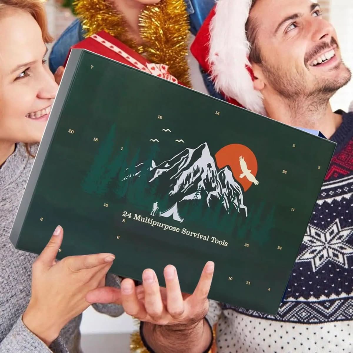 Gavepakke: Menns Adventskalender med variert verktøysett. Ideell for friluftsliv, camping og eventyrere.