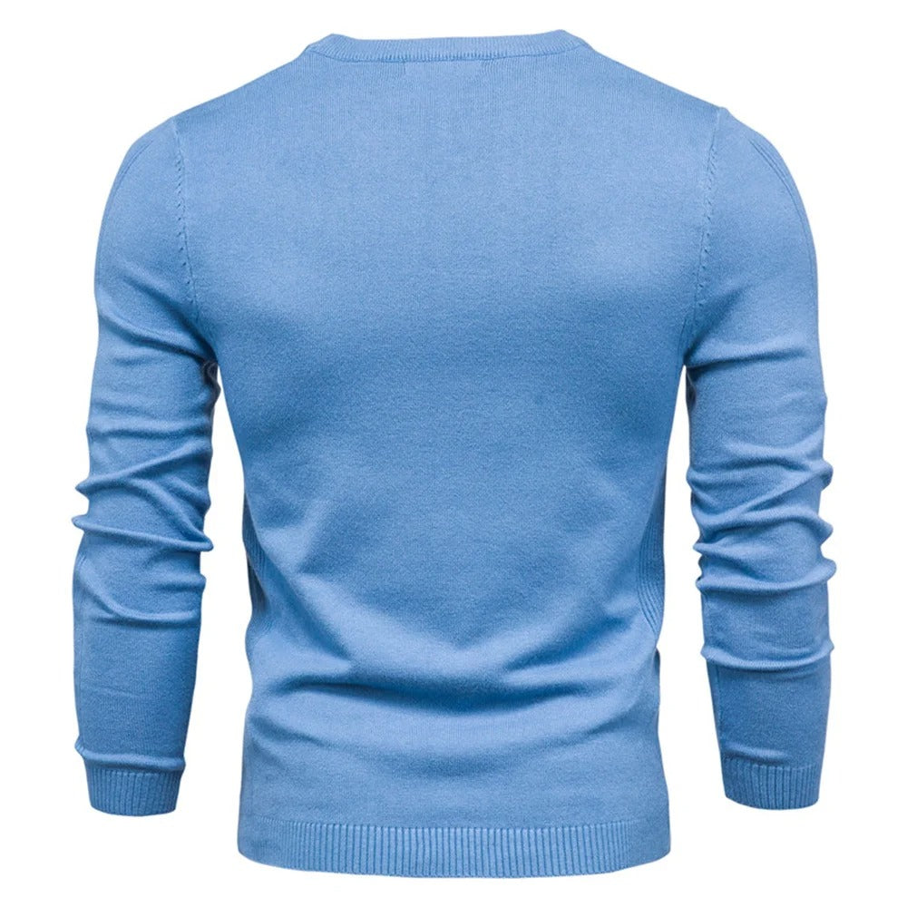 Langermet menns slim fit genser med o-hals, varm og elegant for høst/vinter.