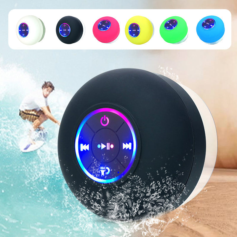 Bærbar vanntett dusjhøyttaler med Bluetooth og innebygd LED-lys.