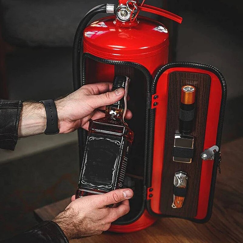Feuerlöscher-Minibar als Schrank für Getränke, eine praktische und witzige Lösung für die Hausbar.