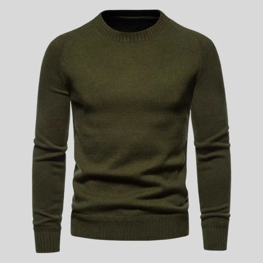 Beige minimalistisk herre genser i pustende stoff. Allsidig og komfortabel for hverdagen, elegant i sin enkelhet.