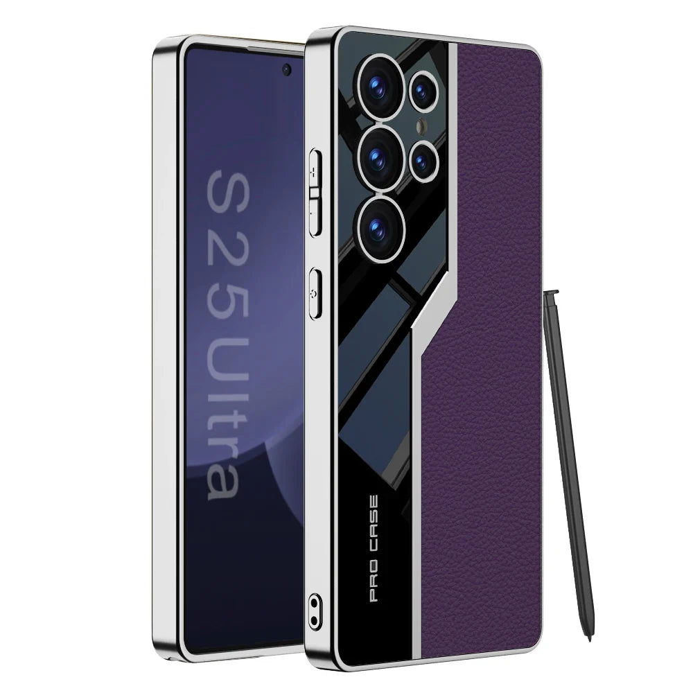 Innsiden av elegant PU lær mobildeksel for Samsung Galaxy S24/S25 Ultra.
